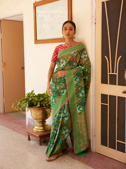 Green  Handloom Pure Zari Kota  Saree