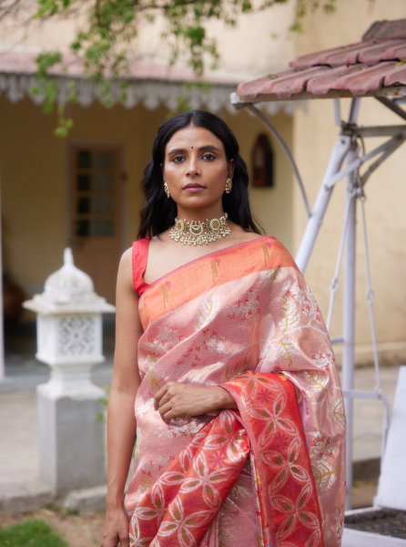 Pink  Handloom Pure Zari Kota  Saree