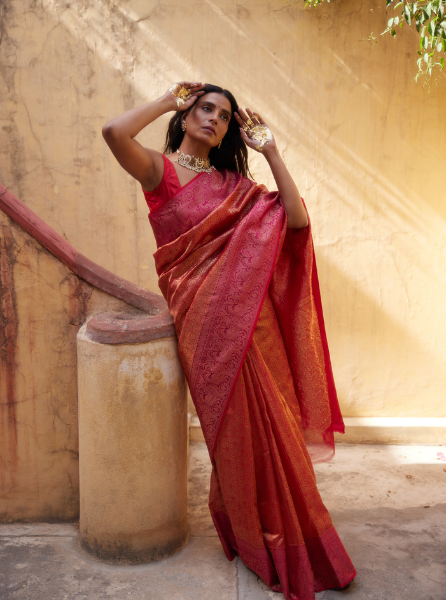 Rani Pink Handloom Pure Zari Kota  Saree