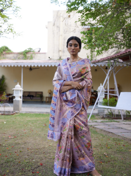 Purple Handloom Zari Kota Saree