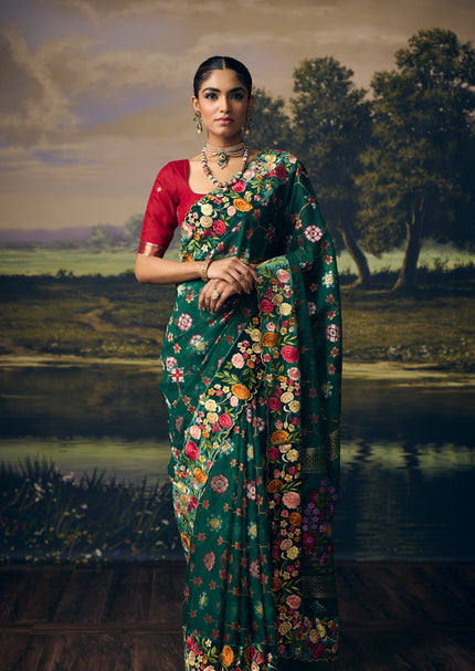 Floral kota zari saree, Green Saree,  Luxury and Premium Saree