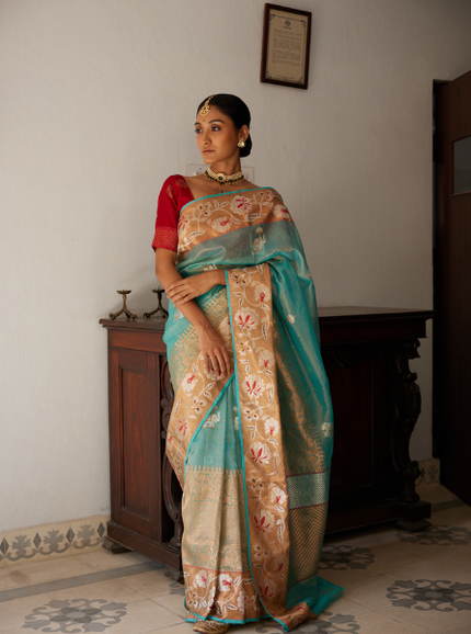 Light Blue Handloom Zari Kota Saree