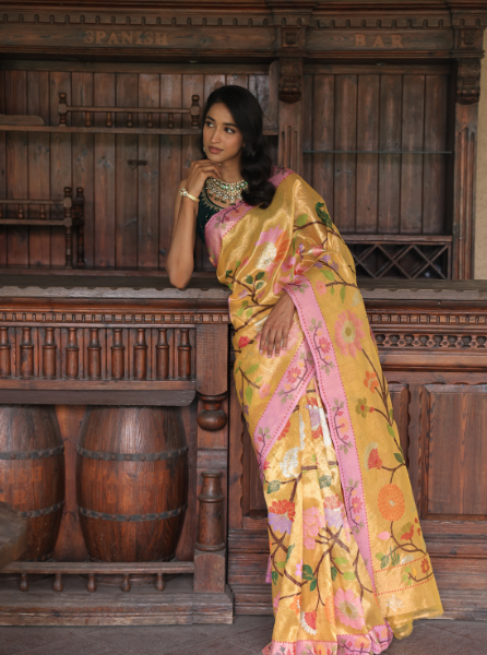 Ochre Yellow Zari Kota Saree