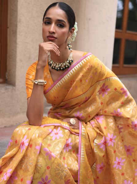 Yellow Zari Kota Handloom Saree