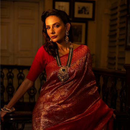 Red Pure Real Zari Kota Handloom saree