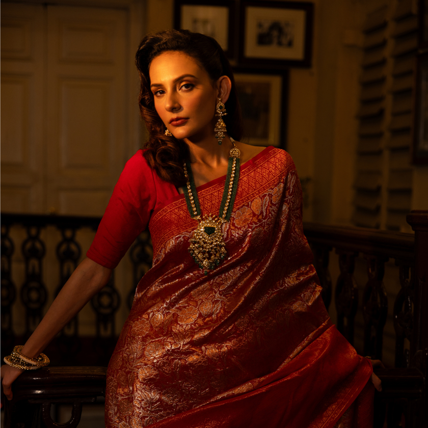 Red Pure Real Zari Kota Handloom saree