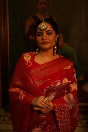 Red Phoenix cloud saree