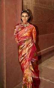 Pink zari saree