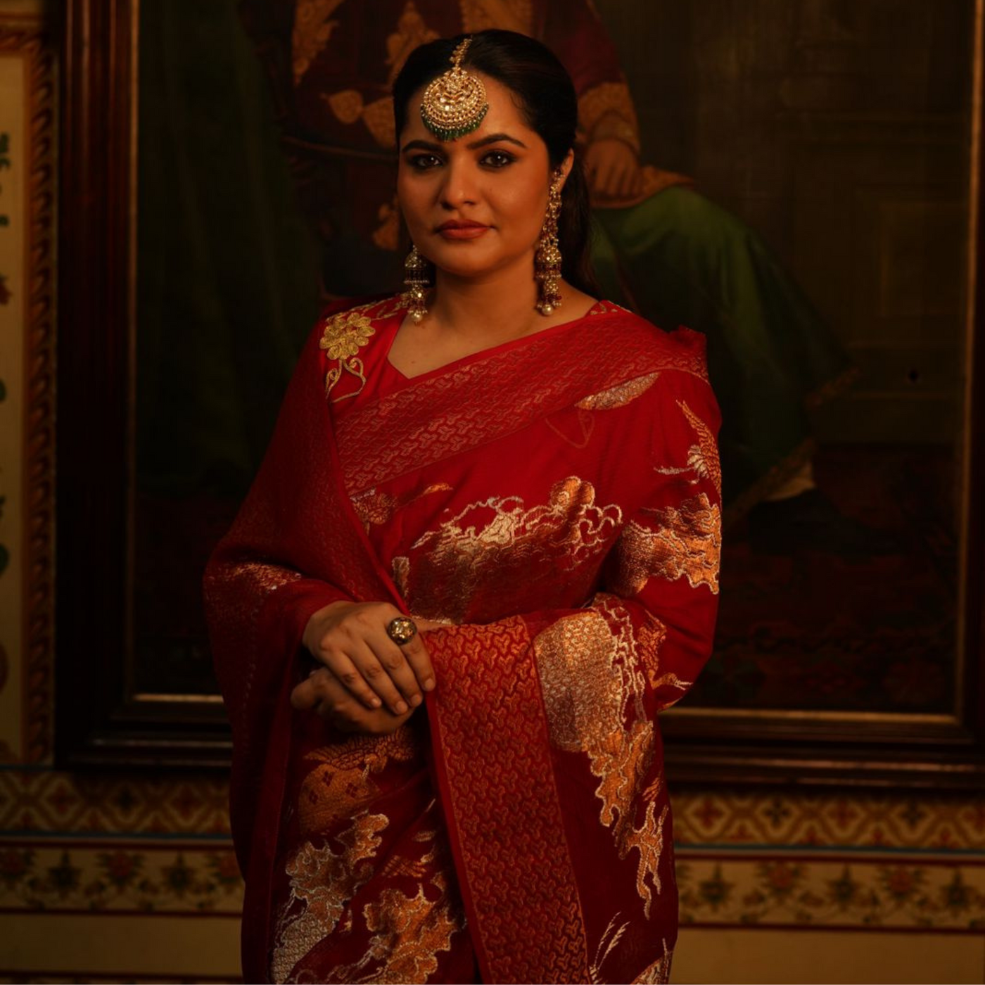 Red SónChiraiya zari Kota handloom saree