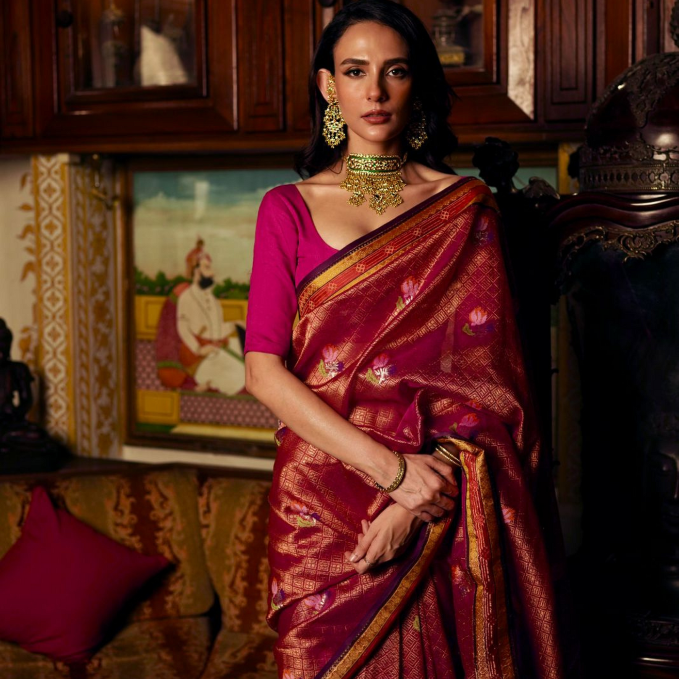 Plum SónChiraiya zari Kota handloom saree