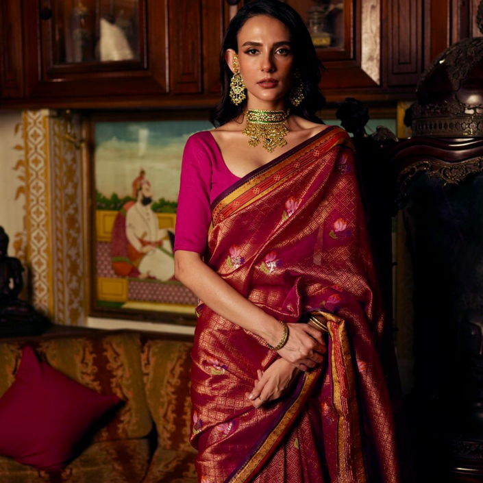 Royal Pink SónChiraiya zari Kota handloom saree