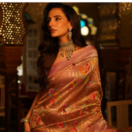 Pink SónChiraiya zari Kota handloom saree