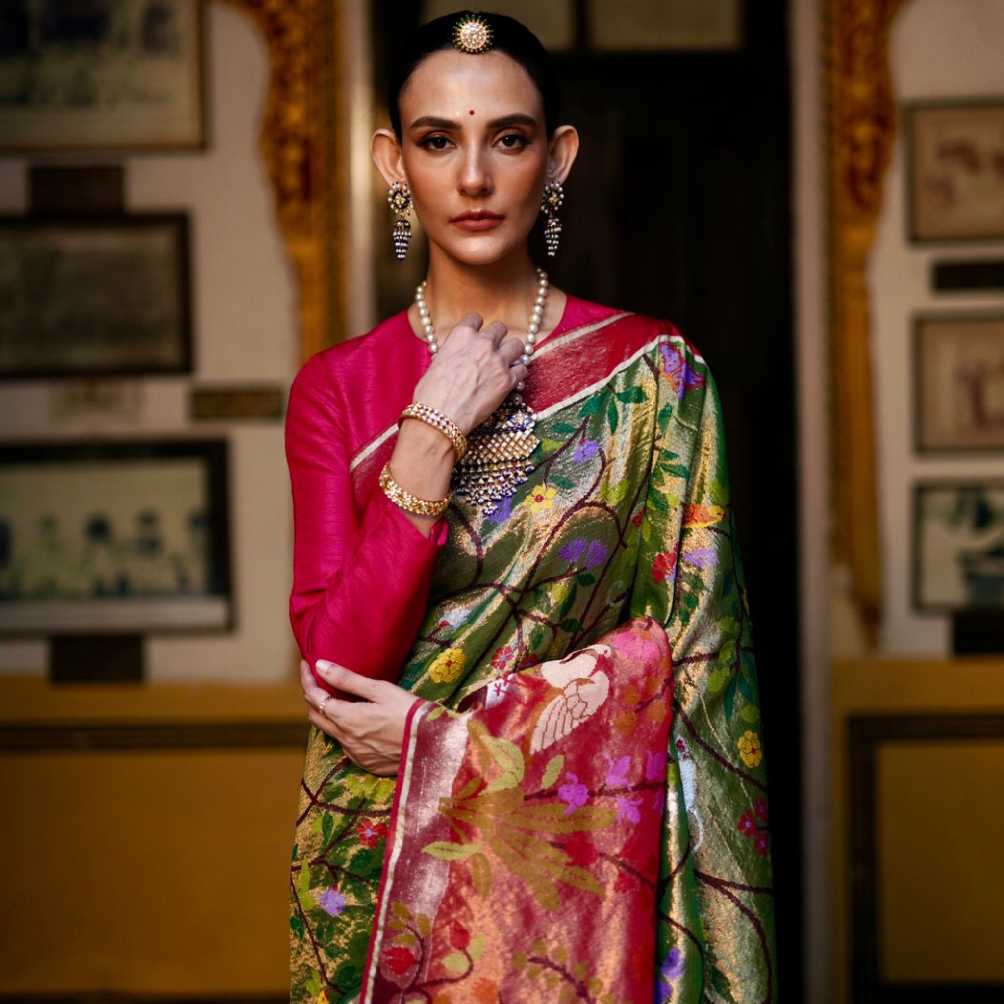 Dark Green SónChiraiya zari Kota handloom saree