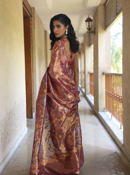 Wine Handloom Pure Zari Kota Saree